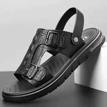 Fashion WAERTA Classic Summer Men s Sandals Genuine Leather Sandals Men Outdoor Beach SlippersOutdoor New Leather Shoes Sandalias Hombre 38 коричневый