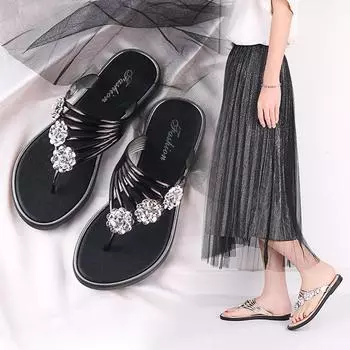 Fashion Whoholl Women Slippers New Metal Flowers Summer Flat Shoes Fashion Slip on Slides Outdoor Female Casual Women Sandals Plus Size 36 серебряный