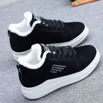 Fashion Winter Boots Women Ankle Boots Warm PU Plush Winter Woman Shoes Sneakers Flats Lace Up Ladies Shoes Women Short Snow Boots 35 чёрный