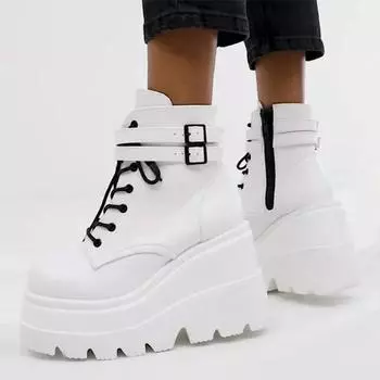 Fashion Winter Fashion High Platform Boots Leather High Wedges Ankle Boots Women 2024 New Female Punk Style High Heels Shoes for Woman20 35 белый