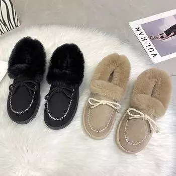 Fashion Winter Flock Warm Snow Boots for Women Fashion Casual Flat Bow Cotton Shoes Ladies Korean New Designer Ankle Boots Female 36