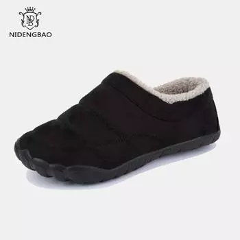 Fashion Winter Home Men Slippers With Thick Plush Indoor Mens Fur Slides Plus Size 47 Warm Bedroom Men s Shoes House Slipper Shoes Male 40 чёрный