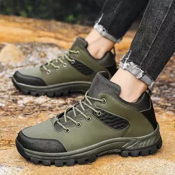 Fashion Winter Men Hiking Shoes Mountain Desert Climbing Shoes Plush Classic Sneaker Lace Up Fur Outdoor Shoes Footwear For Couple 37-46 37 зелёный