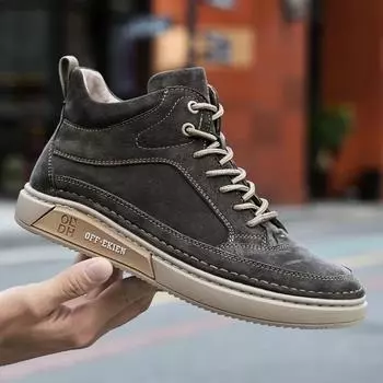 Fashion Winter Men s Outdoor Boots Fashion Soft Sole Ankle Boot British Style Nubuck Leather Plush Warm Sports Lace Up Cowhide Boots 38 хаки