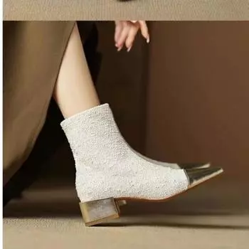 Fashion Winter New Small Fragrant Short Boots European and American Square Head Fashion Women s Boots Sneakers Women Trends 2024 35 бежевый