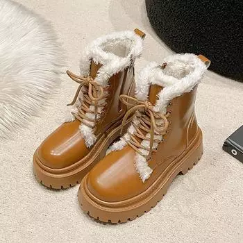 fashion Winter Non-slip Warm Plush New Wear Resistant 2024 Hot Sale Round Head Ladies Boots Fashion Outdoors Women Shoes Botines Mujer 35 чёрный