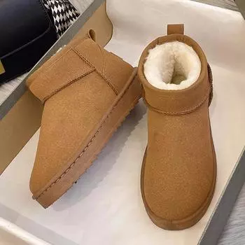 Fashion Winter Snow Boots Thick Bottom Warm Snow Boots for Women Unisex Flat Short-tube Cotton Shoes Men s Plus Velvet Thick Warm Botas 35 коричневый