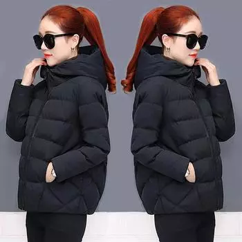 FASHION Winter Thickened Short Padded-on Women s Loose Hooded Padded-on Women s New Small Padded-on Jacket Skinny Winter Jacket Clothes M чёрный