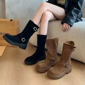Fashion Women Ankle Boots Flats Platform Dress Shoes 2024 New Chelsea Boots Winter Women Walking Casual Shoes Fashion Chaussures Femme 35 хаки