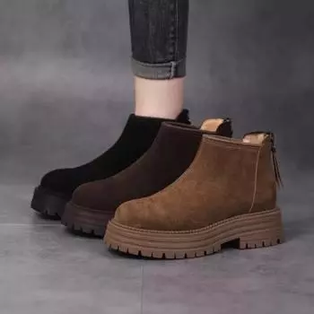 Fashion Women Ankle Platform Snow Boots Suede High Heels Warm Shoes Woman 2025 Trend Casual Shoes Non Slip Walking Classic Botas Mujer 35 чёрный