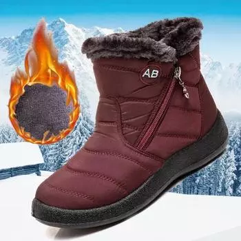 fashion Women Boots Watarproof Ankle Boots for Women Winter Shoes Keep Warm Snow Boots Female Zipper Botines Winter Botas Mujer 35 красный