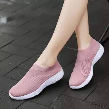 fashion Women Flats Shoes Breathable Mesh Platform Sneakers Women Slip on Soft Ladies Casual Shoes Woman Knit Sock Flats Plus Size 35-43 35 серый