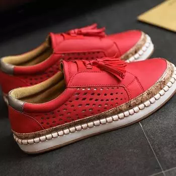 fashion Women Fringe Flat Shoes Comfortable Walking Shoes Summer Breathable Hollow Vulcanized Footwear New Ladies Zapatillas De Deporte 35 синий