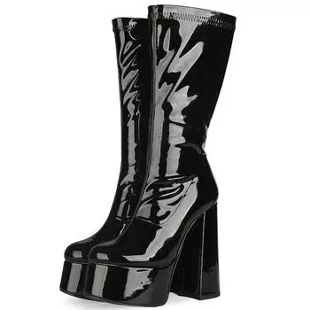 Fashion Women High Boots Platform Patent Leather Knee High Boots Female Strippers Heels Autumn Winter Red White Party Long Shoes 34
