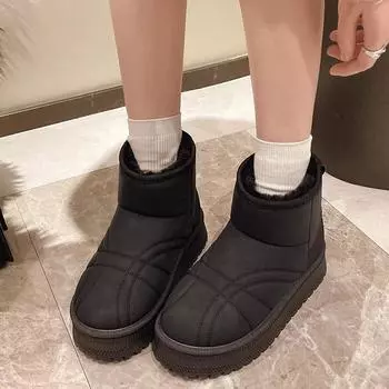 fashion Women s Ankle Boots Short Plush Warm Snow Boots 2024 Hot Sale New Winter Casual Comfortable Suede Fur Thick Bottom Women Boots 35 бежевый