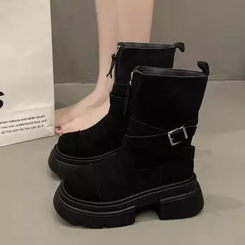 Fashion Women s Ankle Boots Wear Resistant Non-slip 2024 New Autumn Winter Boots for Ladies Outdoors Fashion Solid Color Women Boots 35 чёрный