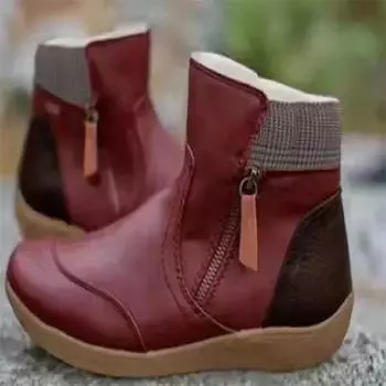 fashion Women s Boots Plus Size 43 Ladies Autumn Winter Vintage Splicing Round Toe Plus Velvet Zip Up Short Ankle Boots Warm Shoes Mujer 36 чёрный