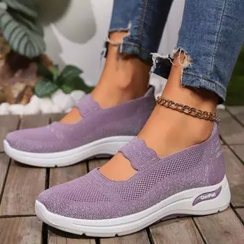 Fashion Women s Fashion Sports Shoes Autumn New Round Head Shallow Mouth Mesh Cloth Breathable Front Lace-up Flat Shoes 36 серый