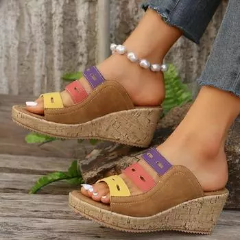 Fashion Women s Fashion Wedge Slippers Summer New Round Head Open Toe Breathable Match Color Thick Soled Non-slip Sandals 36 белый