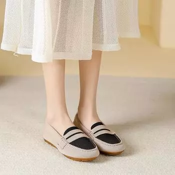 fashion Women s Flat Shoes Soft Sole Anti Slip Casual Fashion Flat Bean Shoes Single One Kick Shoes Comfortable Breathable Spring 2024 34(Foot22cm) абрикосовый
