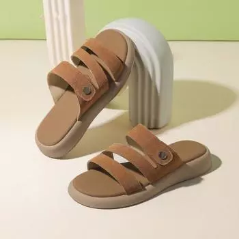 Fashion Women s Flat Slippers Summer New Round Head Thick Sole Flip-flops Soft Sole Casual Non-slip Beach Shoes 35 грязно-белый