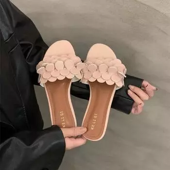 Fashion Women s Flower Flip-flops Summer New Round Head Shallow Mouth Open Toes Light Soft Soled Non-slip Sandals 35 абрикосовый