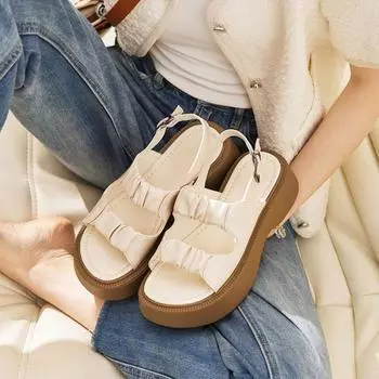 fashion Women s Platform Sandals 2024 Summer Women Casual Soft Upper Shoes Fashion Beach Sandals Buckle Height Increasing Female Shoes 35
