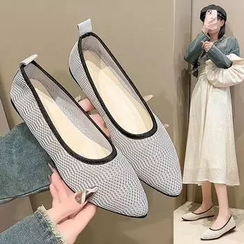 Fashion Women s Pointed Toe Flat Shoes Solid Color Knitted Slip on Shoes Casual Breathable Ballet Flats Women Loafers Zapatos De Mujer 36