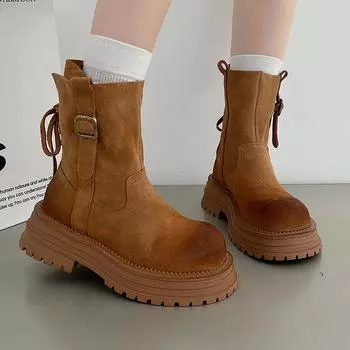 fashion Women s Shoes 2024 Fashion Women s Ankle Boots Autumn Retro Modern Women Round Toe Mixed Colors Ladies Shoes Botas Mujer 35 абрикосовый