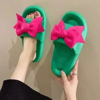 Fashion Women s Shoes 2024 Hot Sale Bow Female Summer Slippers Fashion Casual Solft Sole Light Slippers Female Flat Comfortable Slippers 36 розовый