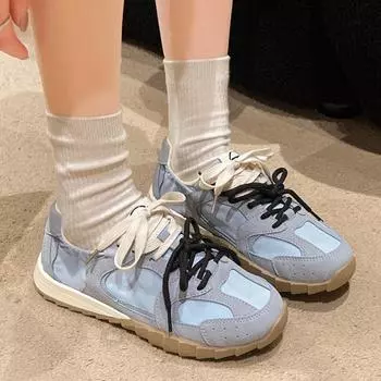 fashion Women s Shoes 2024 New Lace Up Women s Vulcanize Shoes Spring Autumn Solft Sole Mixed Colors Flat Casual Comfortable Sneakers 35 бежевый