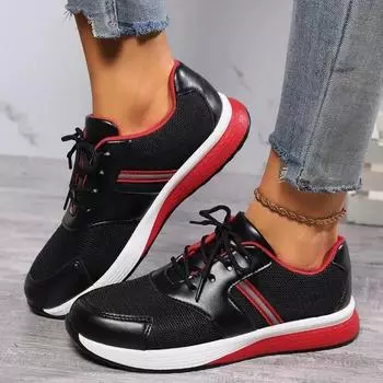 fashion Women s Sports Shoes Fashion Lace Up Flat Bottom Round Toe Vulcanized Shoes Cushion Tennis Shoes Women Spring New Style 36-43 36 чёрный