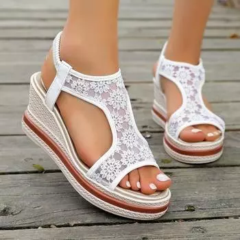 Fashion Women Sandals 2025 Summer New Comfort Casual Sport Sandals Plus Size Wedge Platform Shoes for Women Sandalias 35 белый