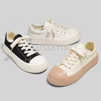 fashion Women Shoes New Korean Style Fashion Simple Casual Sneakers For Women Thick Sole Vulcanize Canvas Shoes Female 35 бежевый