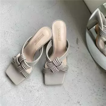 Fashion Women Slippers New Hot Women Weave Slides Heel Leisure Summer Outdoor Beach Flip Flop Ladies Sandalssrt65 35 светло-коричневого