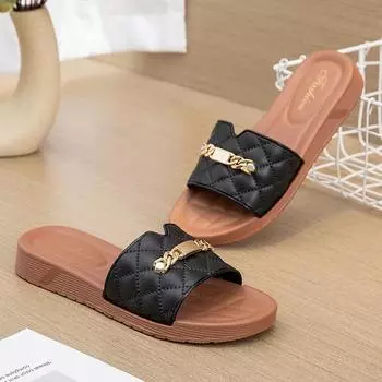 Fashion Women Slippers PVC Material Trend Square Button Style Quality Sllides Woman Sandals Tranparwnt with a Cheap Price 40 чёрный