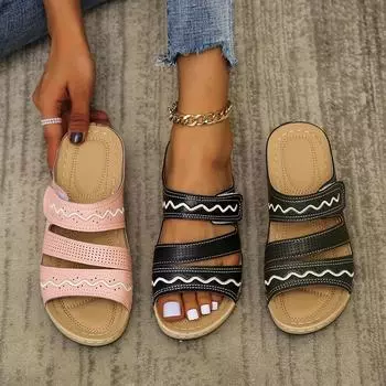 fashion Women Slippers Summer Fashion Sexy Snake Print Wedge Casual Sandals Open Toe Breathable Thick Sole Beach Shoes Wedges Slippers43 35 чёрный