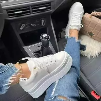 Fashion Women Sneakers All-Match Platform Round Toe Shoes for Women Shallow Mouth Casual Sneakers 2024 New Creepers Dress Retro Sneakers 35 белый