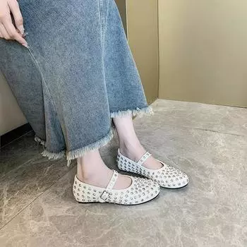 Fashion Womens Flat Shoes Summer Soft-soled Shallow Casual Shoes for Women Sneakers Outdoor Buckle Rhinestone Women s Shoes Big Size 42 35 белый