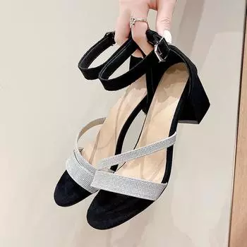 Fashion Zapatos De Mujer 2024 Summer New Fashion Chunky Heel Buckle Fashion High Heeled Sandals Tide Big Size Women Open Toe Roman Shoes 35 серебряный