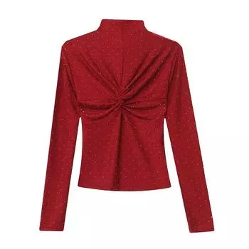 Fashionable Age-reducing Ironing Top for Women In Winter Half-high Neck Bottoming Shirt Tight Pleated Inner Long-sleeved T-shirt Small Shirt Trendy M