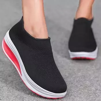 Fashionable Casual Shoes 2024 New Mesh Breathable Versatile Wedge Heel Solid Color Temperament Vulcanized Women s Shoes Sneaker 35 оранжевый