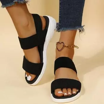 Fashionable Elastic Fabric Sandals 2024 Summer Women s Casual Fish Mouth Sports Shoes Large Flat Bottomed Breathable Sandals 36 серый
