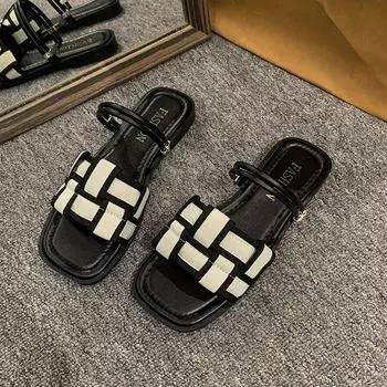 Fashionable Flat Sandals For Women Summer Slip On Rome Sandals Outdoor Women Non-slip Soft Sole Canvas Slippers Sandalias Mujer 35
