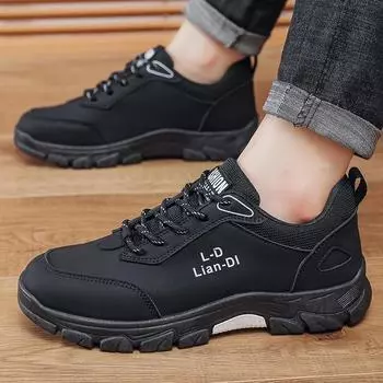 Fashionable Men s Running Shoes Waterproof Leather Casual Hiking Shoes High-quality Outdoor Sports Lightweight Walking Shoes 39 чёрный