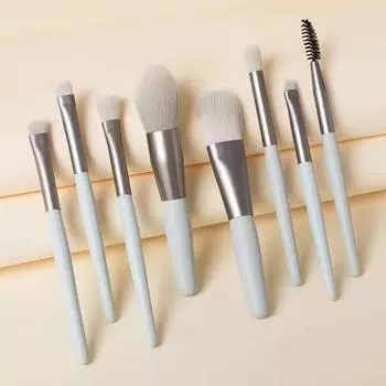 Fashionable Mini Portable Macaron Makeup Brush Eight-Piece Beauty Tool Set зелёный