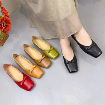 Fashionable retro style both inside outside are real leather soft flat ballet shoes casual walking cowhide bow women s shoes 35