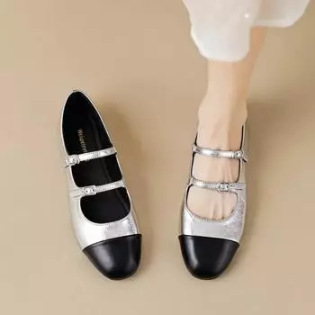 Fashionable Silver Shoes for Women s 2025 Spring and Autumn Season New French One Line Flat Bottom Large Women s Shoes 35 чёрный