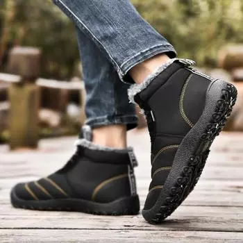FashionAll-match Men s Snow Boots New Arrival Men Winter Plush Snow Boots 2024 Stylish Male Comfortable Ankle Boots Outdoor Male Shoes 38 чёрный