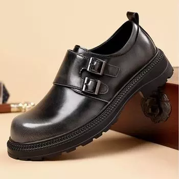 FashionBritish Cowhide Platform Metal Buckle Leather Shoes for Men Designer Soft-soled Men s Wedding Shoes Fashion Business Shoe Male 38